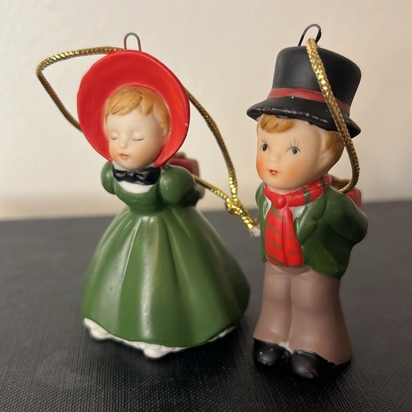 Vintage Enesco Bisque Porcelain Victorian Kissing Couple Christmas Ornaments - Picture 7 of 7